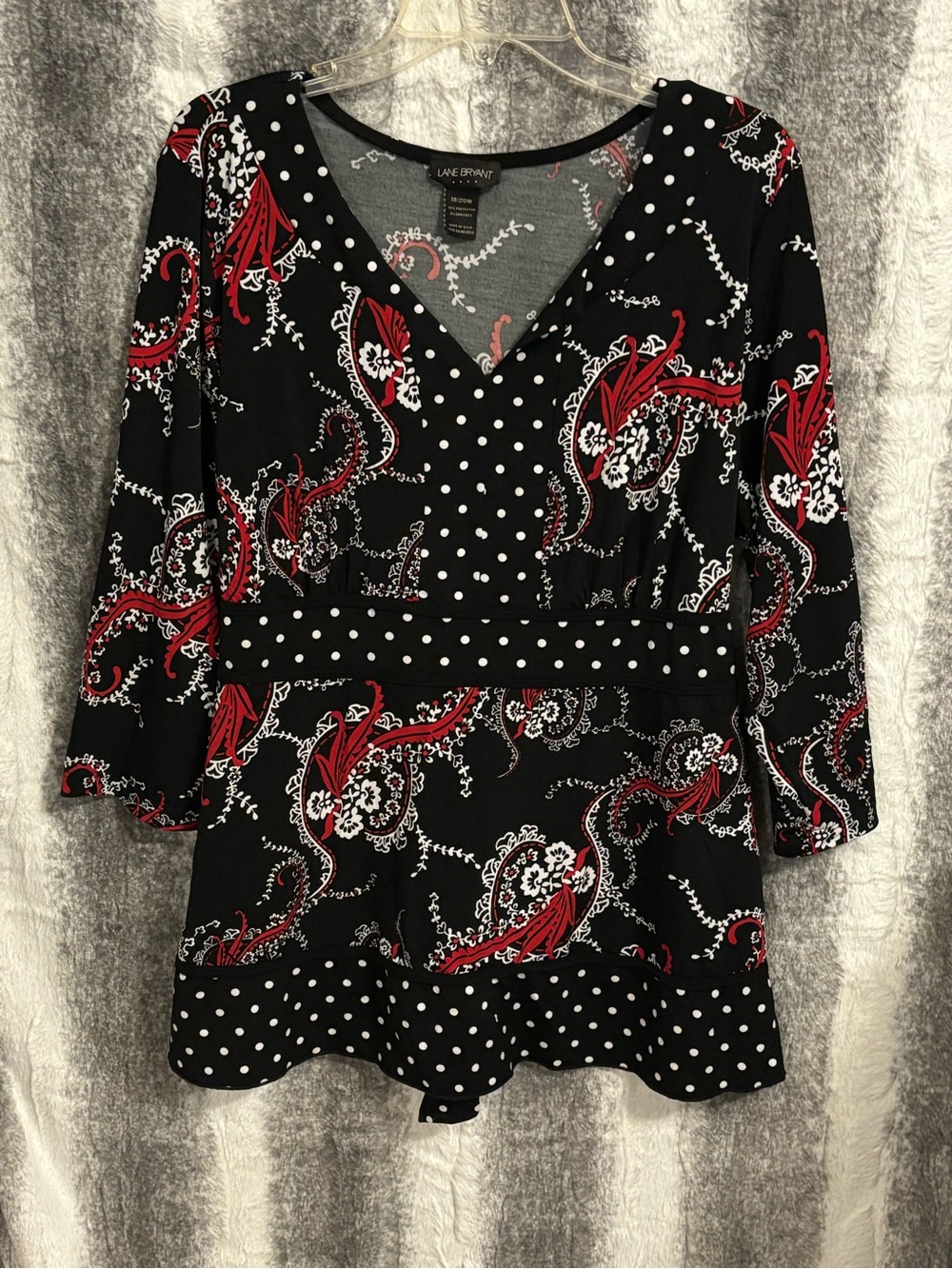 Lane Bryant Black Red & White V-Neck Mixed Print Tunic size 18-20W